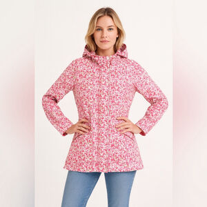 Oilily Floral Rain Jacket Size Large pink & red floral pattern